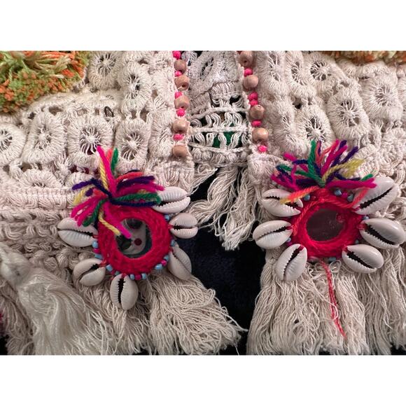 NWT FETICHE SUANCES BOHO CROCHET BANJARA VEST MIRRORS, SHELLS, BEADS, TASSELS - Picture 5 of 9